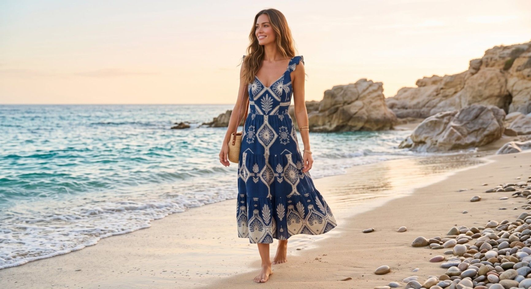 Robe Mi-Longue Estivale Bohème à Volants et Motifs Symétriques vue 2